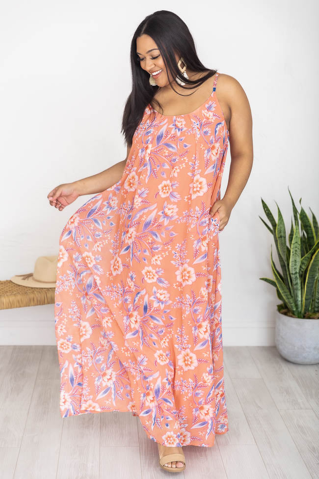 Coral Floral Cami Maxi Dress – Pink Lily